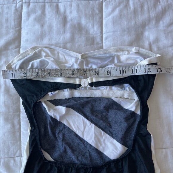 Rare Vintage Black + White Diagonally Striped Strapless One Piece S - Picture 9 of 13